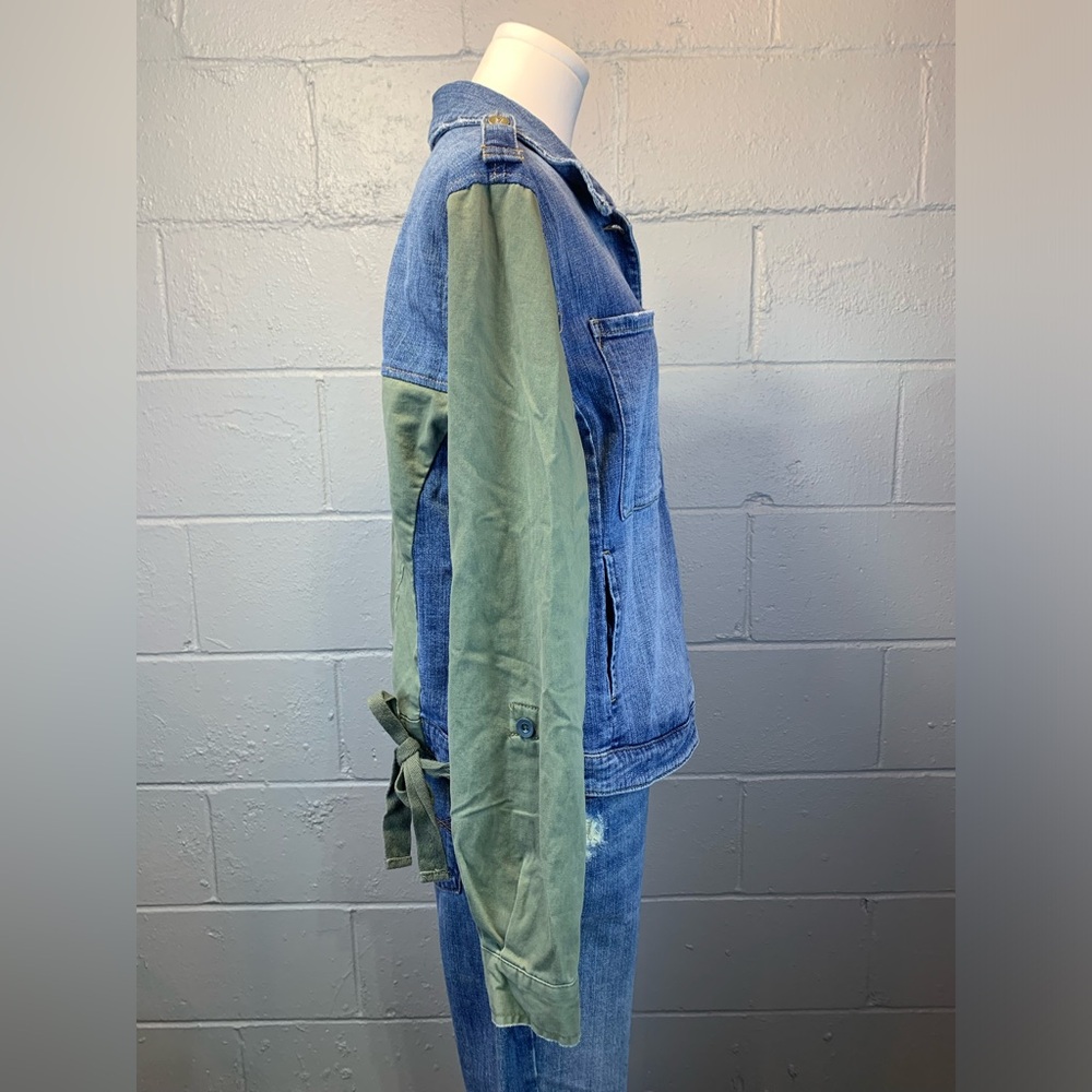 Anthropology Pilcro Denim Army Khaki Green Jean Jacket Women's Size Large - Picture 4 of 11